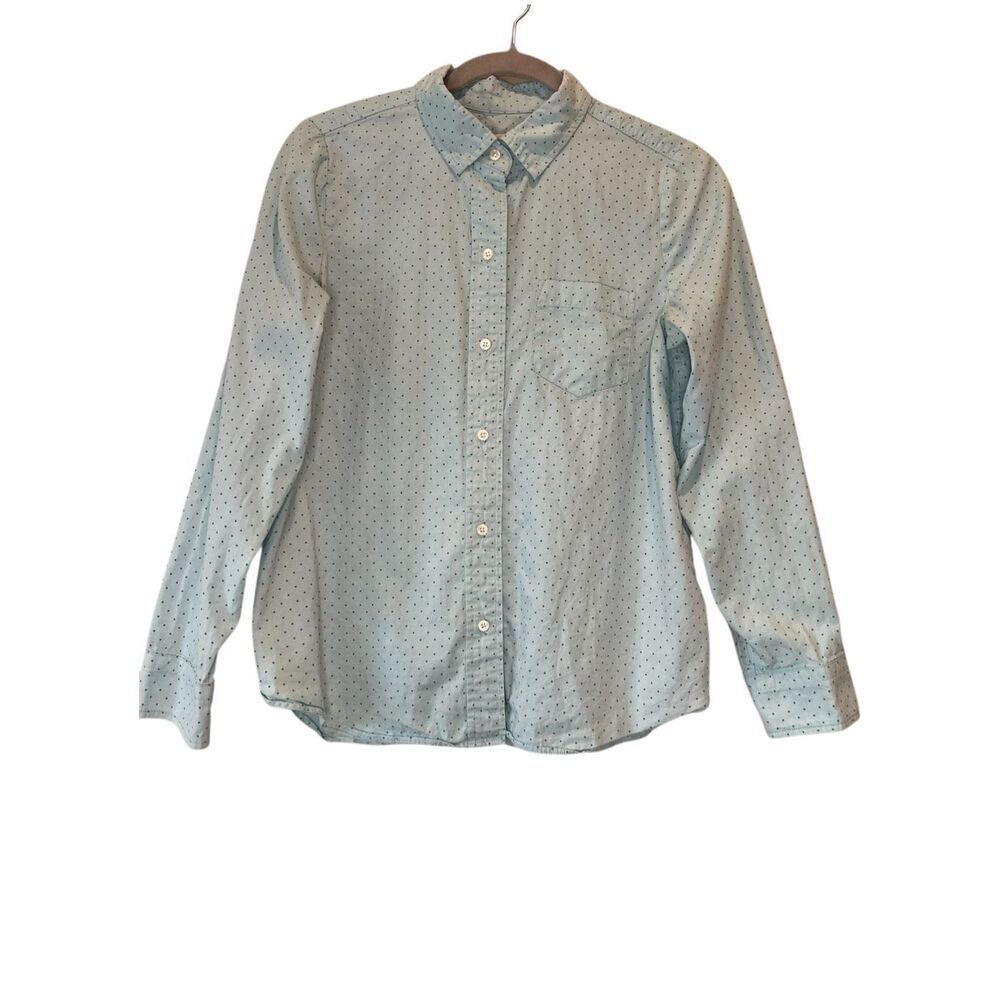 J.CREW Shrunken Shirt Polka Dot Oxford Print Blouse Top Mint Green Button Sz 6